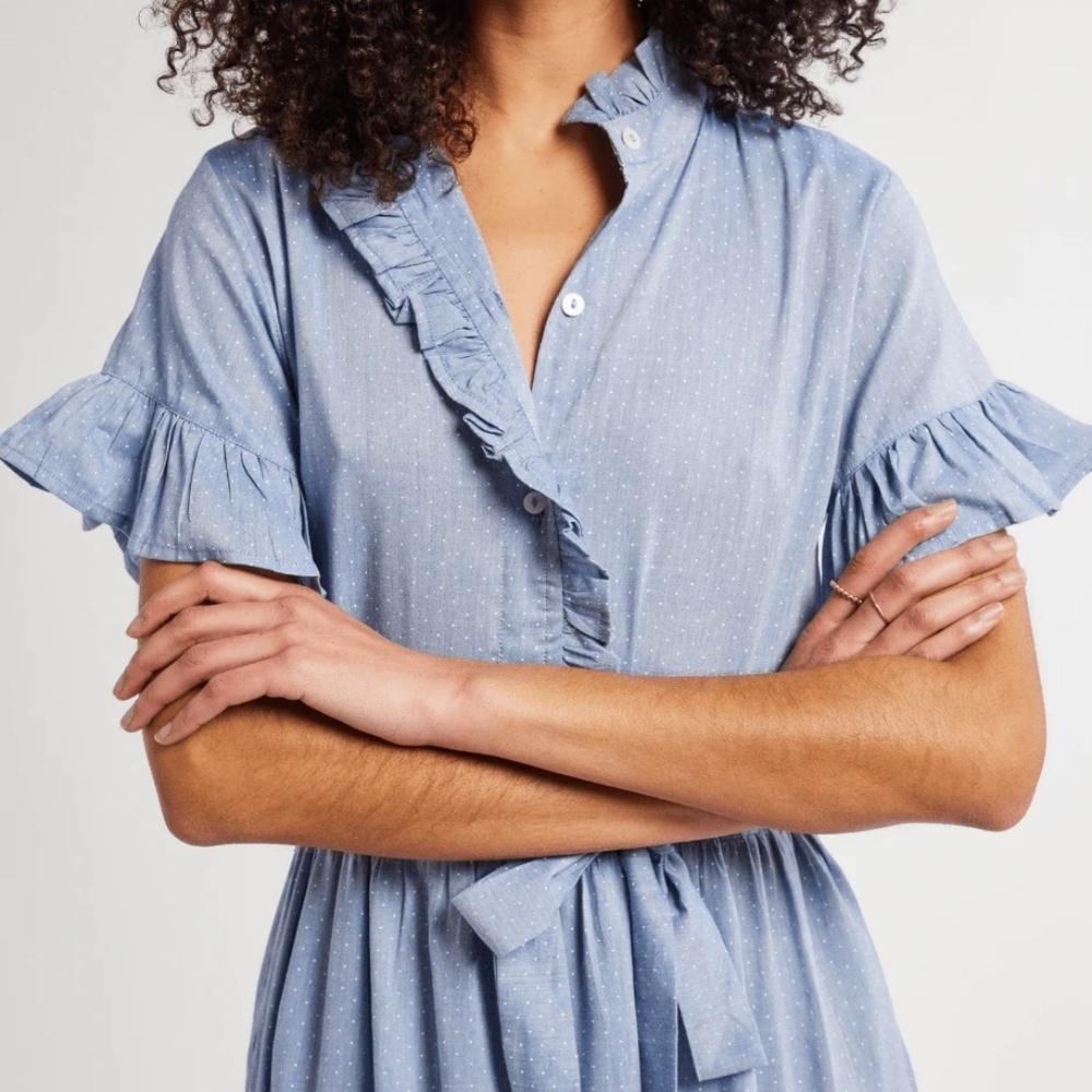 Mille Violetta Chambray Polka Dot Dress L